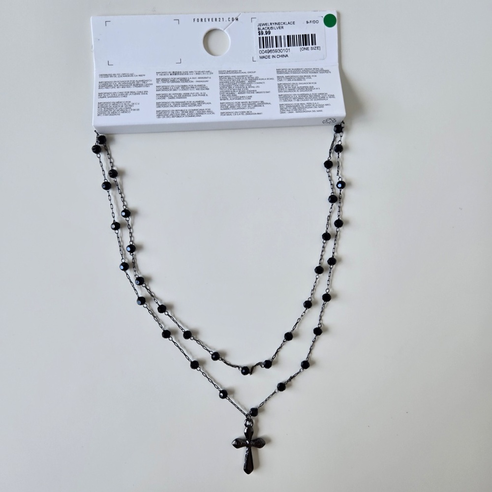 Forever 21 Black Beaded Cross Necklace - Picture 5 of 7
